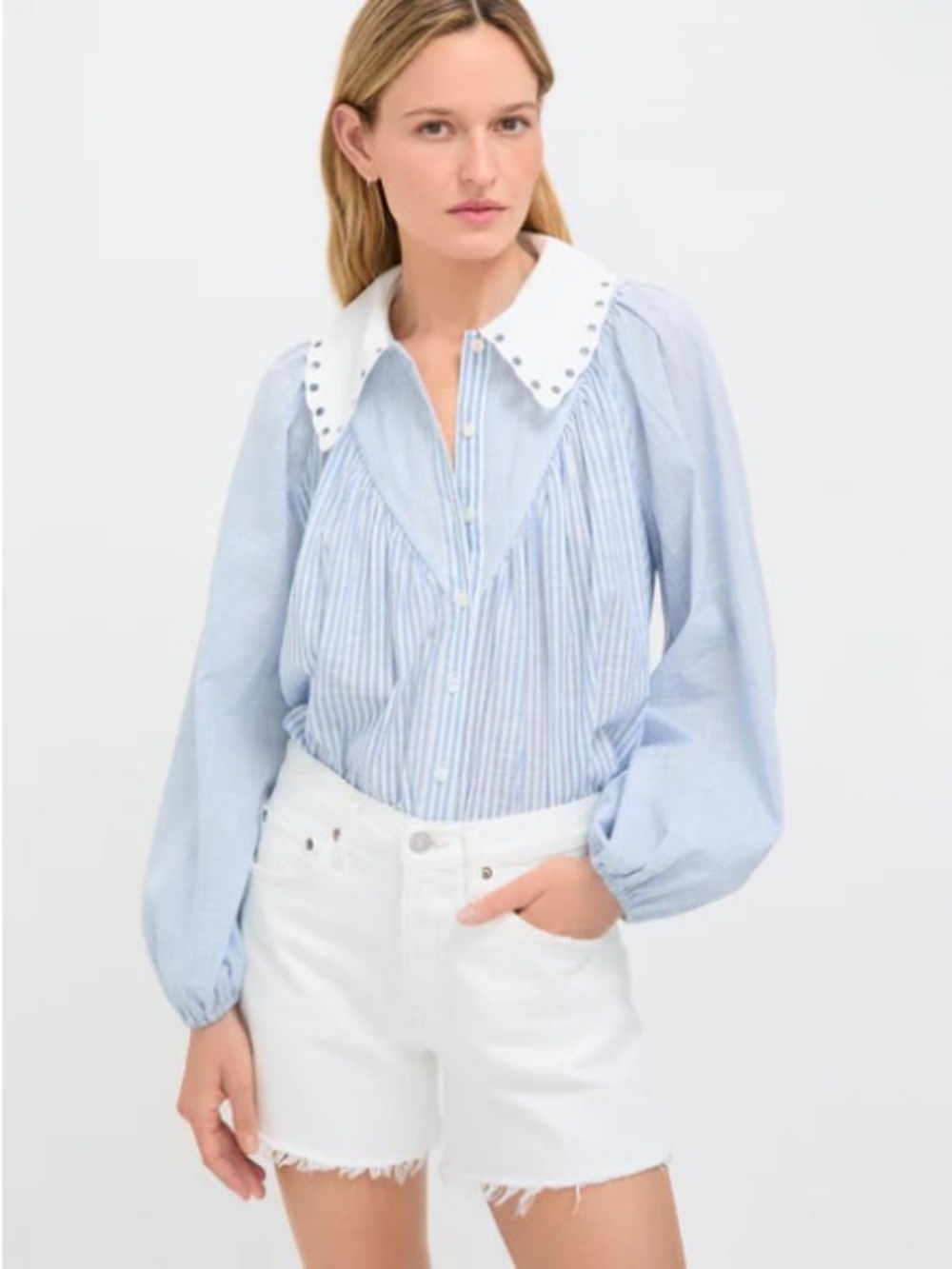 Tuckernuck Light Blue Striped Button-Down with White Contrast Collar